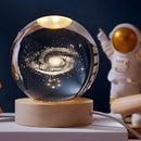 Crystal Table Lamp Crystal Ball Planet Earth, Galaxy and Solar System LED Wooden Base Decoration