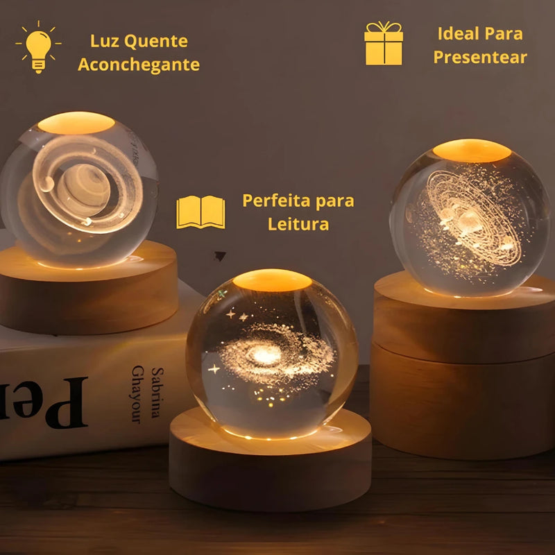 Crystal Table Lamp Crystal Ball Planet Earth, Galaxy and Solar System LED Wooden Base Decoration
