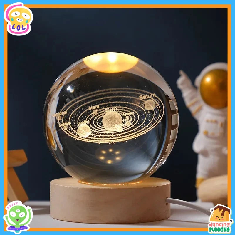 NOVO Natal Aniversário Gifts6 Crystal Ball Planet Night Light Laser Solar System Globe Astronomy Festival GiftsDesktopDecoration
