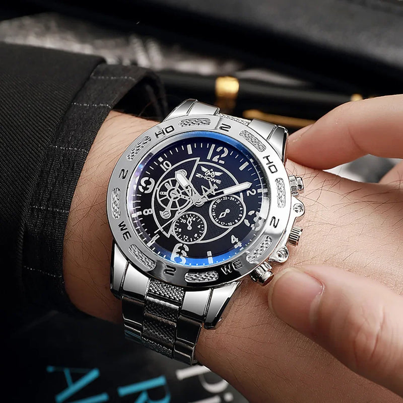 Relógio  masculino de quartzo com pulseira de aço elegante, presente de Natal.