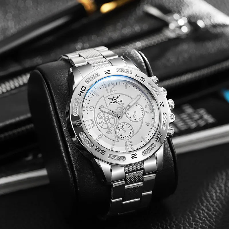 Relógio  masculino de quartzo com pulseira de aço elegante, presente de Natal.