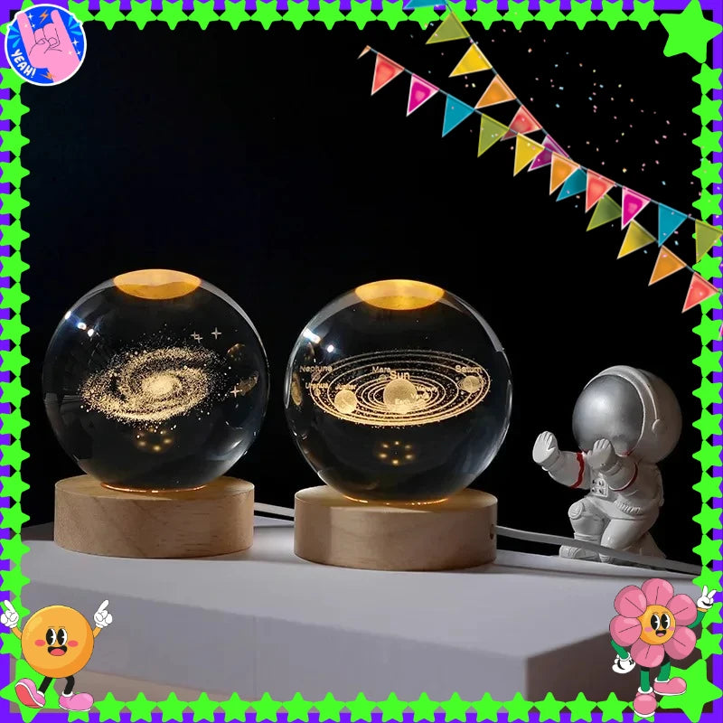 NOVO Natal Aniversário Gifts6 Crystal Ball Planet Night Light Laser Solar System Globe Astronomy Festival GiftsDesktopDecoration