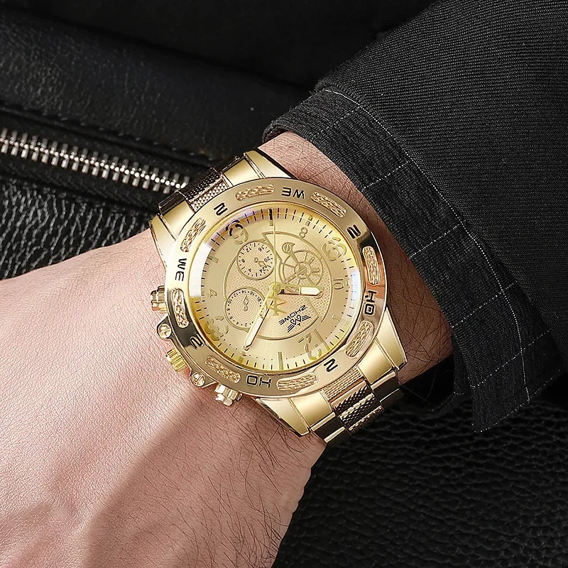 Relógio  masculino de quartzo com pulseira de aço elegante, presente de Natal.